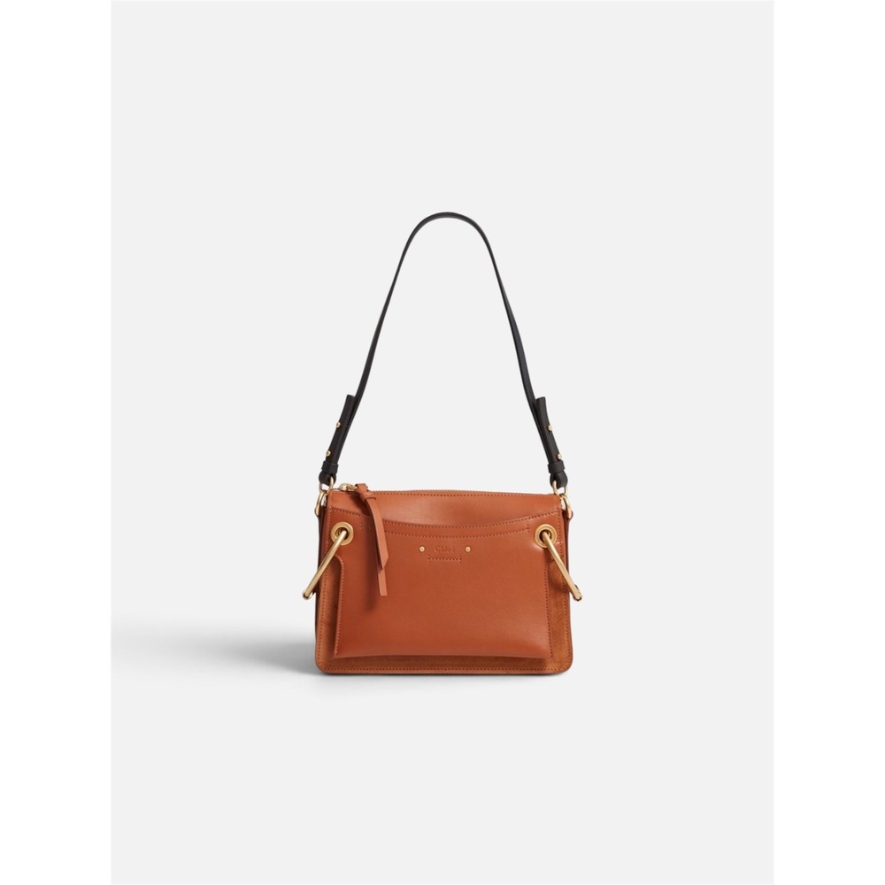 Chloe Roy Shoulder Bag Small Cognac Leather Suede Gold Hardware Crossbody Strap